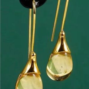 Gold tone with gemstone dangle earrings